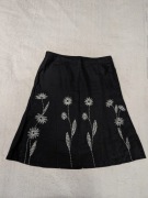 Czarna elegancka lniana haftowana spódnica w kwiaty kwiatki Next 40
