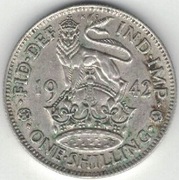 Wielka Brytania 1 szyling shilling 1942 - srebro Ag