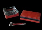 Zestaw do palenia cygar obcinarka, popielniczka i humidor, skóra, 6O-te