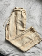 Bezowe wielokolorowe spodnie luźne lniane H&M XS damskie luźne proste