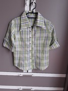 Zielona koszula z krótkim rękawem w kratkę vintage zapinana na haftki S/M