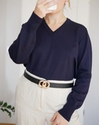 Wełniany granatowy klasyczny sweter 50% wełna oversize vintage 00s 90s