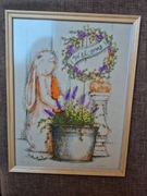 Obraz metodą haftu diamentowego - wiosenny królik (gotowy)