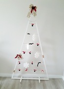 Drewniana biała choinka 170 cm świąteczna duża ozdobna bombki LED