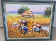 Obraz olejny zbiór ryżu