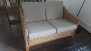 Sofa 2 osobowa z poduszkami, naturalny rattan