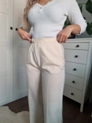 Beżowe kremowe spodnie wełna 100% wysoki stan