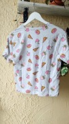 Krótki Luźny T-shirt koszulka wzór jedzenie pizza donut rozm S bawełna