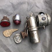 Zabytkowe części rowerowe, lampa karbidowa, NSU, Victoria