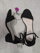 Nowe czarne skórzane zamszowe buty sandały na obcasie Primark 38 Wide Fit