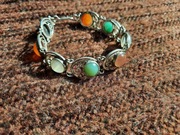 Stara srebrna duża  bransoleta  Vintage z kamieniami  w kolorze ziemi