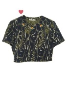 Bluzka Zara S 36 wzór liście crop ozdobny dekolt