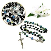 Różaniec komunijny - serca - granatowe - kryształ