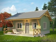 Projekt domku z dwoma pokojami i łazienką do 35m2