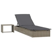 Rattanowy leżak ogrodowy ze stolikiem kawowym i materacem komplet 
