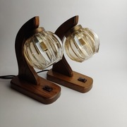 Para unikatowych lampek nocnych z opalizującymi kloszami - lata 60 