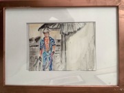 Akt męski, akwarela i wodna kredka