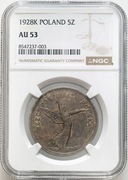 164. 5 złotych Nike 1928 znak mennicy NGC