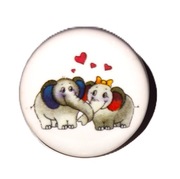 Gałka Meblowa Dziecięca ceramiczna z grafiką SŁONIE  33 mm Uchwyt BIAŁY