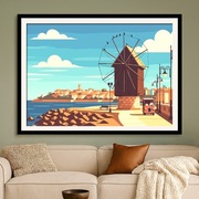 Bułgaria - Nesebyr - Nadmorskie Miasteczko z Wiatrakiem - plakat - 60x40cm 