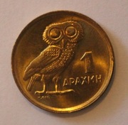 SOWA  ATEŃSKA - 1 DRACHMA 1973 GRECJA - PIĘKNA, RZADKOŚĆ W TAKIM STANIE