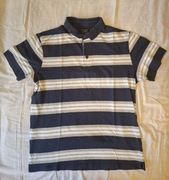 Koszulka Reserved męska L niebieska blue navy kołnierzyk białe paski