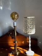 Zestaw lamp vintage: duża mosiężna złota + kryształ PRL art déco antyk