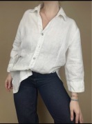 Koszula damska len 100% biała Deerberg oversize L 40 XL 42 letnia elegancka