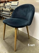 Krzesło tapicerowane granatowe velvet, nogi dąb 5 szt