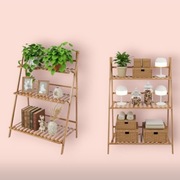 Bambusowy Regał Kwietnik UNHO | 3 Poziomy | Składany Drabinka Boho