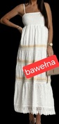 Biała sukienka maxi boho bawełniana koronka hafty gumka boho