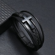 BRANSOLETKA CZARNA WARSTWOWA MOTYW KRZYŻ z ZAPIĘCIEM DAMSKA MĘSKA 