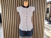 Lindex * biała elegancka bluzka w kropki z kołnierzykiem * 36 S