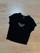 Czarny obcisły baby crop Tshirt Bershka Rozmiar S nadruk misia 