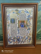 Ręcznie zdobiona reprodukcja średniowiecznego manuskryptu w ramie