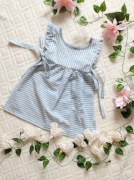 Sukienka fartuszek dla dziewczynki 2 3 lata biały niebieski w paski wiazany