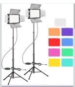 Zestaw lamp LED do wideo i fotografii + statywy filtry kolorowe 