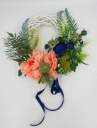 Wianek Wielkanocny na Drzwi - Biała Wiklina, Granat i Brzoskwinia