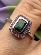 Srebrny pierścionek 925 zielone i różowe cyrkonie