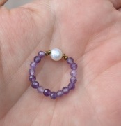 Pierścionek elastyczny kamienie perła naturalna ametyst hematyt prezent 