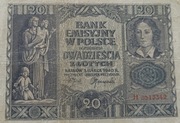 Stary banknot Polska 20 zł 1940 rok gubernia 