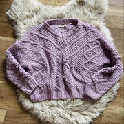 Pull&bear zimowy dzianinowy sweter liliowy s oversize