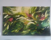 Obraz olejny ręcznie malowany 130 x 80 palmy zieleń roślinność