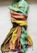 Elegancki kolorowy szalik, 100% bawełna, boho etno folk, bordo żółty zieleń