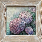 Hortensje obraz olejny w białej drewnianej ramie