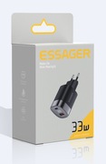 Szybka ładowarka zasilacz ESSAGER 2xUSB 33W QC3.0+ PD3 PPS GaN Wyświetlacz