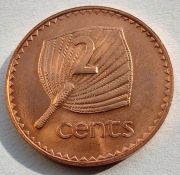 FIDŻI Fiji 2 Cents 1992 okołoMENNICZA
