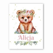Personalizowany plakat z imieniem dziecka, zwierzęta leśne – A3 (30x40cm)
