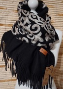 Piękny szal boho haft 50%kaszmir 50% wełna Cashmere r200x70 czarny wzór beż