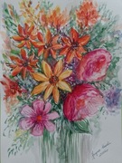 Obrazek z bukietem letnich kwiatów.